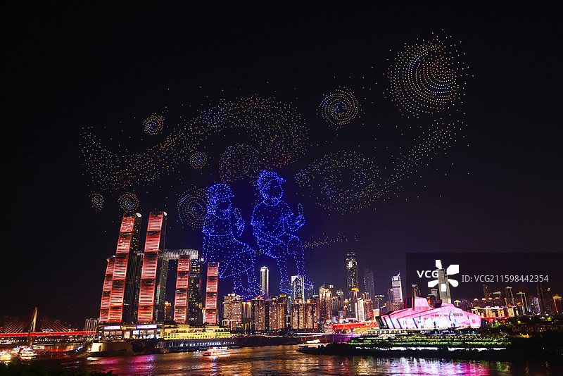 重庆城市夜景无人机表演图片素材
