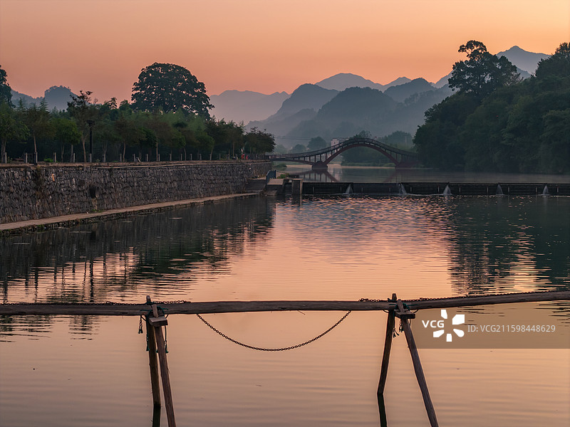 安徽宣城龙川村清晨日出风景航拍图片素材