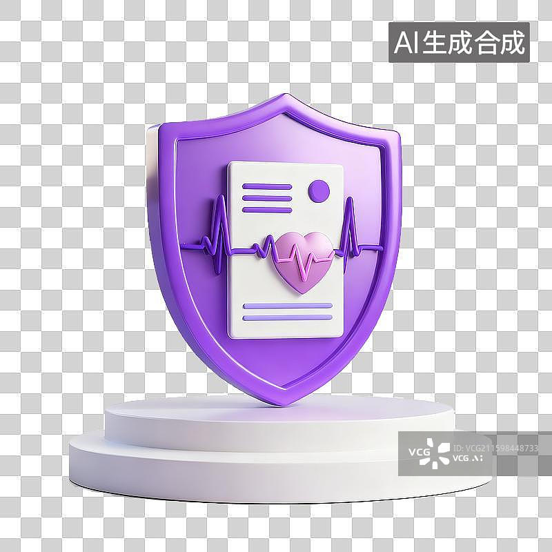【AI数字艺术】紫盾心跳医疗图标图片素材