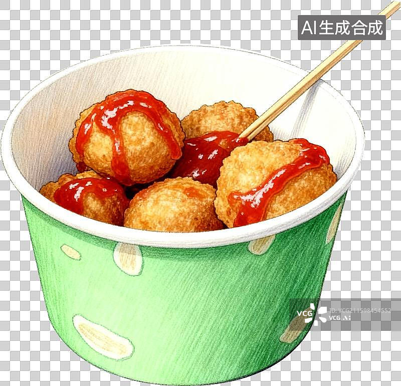 【AI数字艺术】彩铅水彩漫画线条速写美食咖哩鱼蛋图片素材