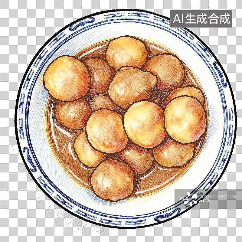 【AI数字艺术】彩铅水彩漫画线条速写美食咖哩鱼蛋图片素材