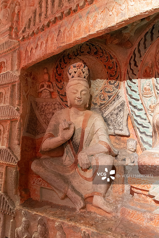 中国国家博物馆盛世修典“中国历代绘画大系”成果展 云冈石窟第8窟南壁文殊问疾屋形龛图片素材