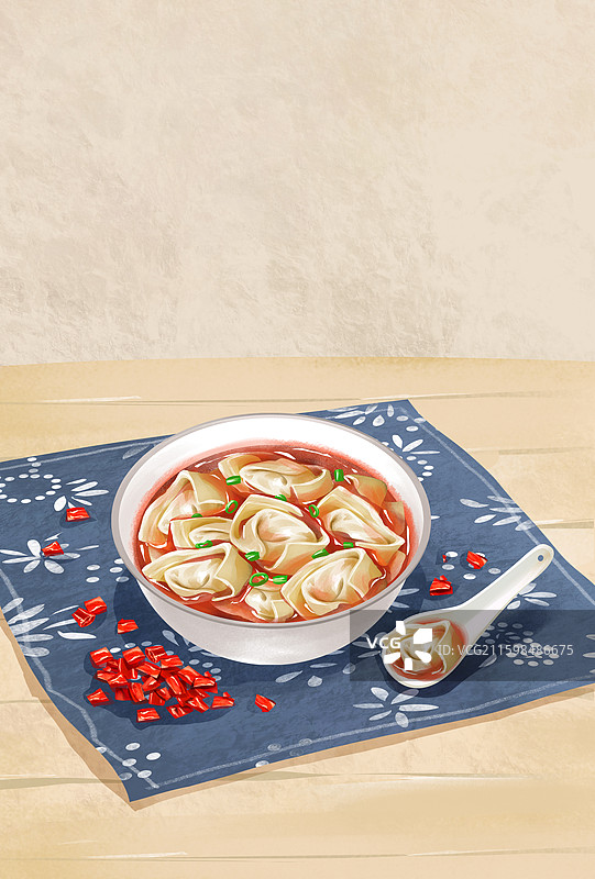 重庆特色美食小吃之 红油抄手 插画图片素材