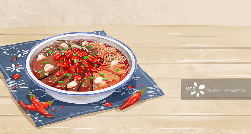 重庆特色美食之 毛血旺 插画图片素材