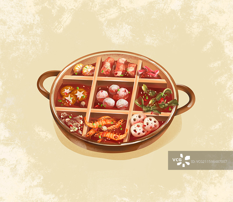 重庆特色美食之九宫格火锅 插画图片素材