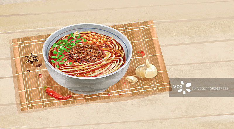 重庆特色美食小吃之 重庆小面 插画图片素材