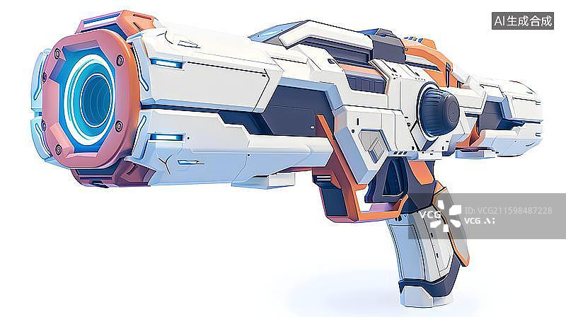 【AI数字艺术】未来科技感手枪设计 银白色科幻能量手枪 发光的彩色充能手枪图片素材