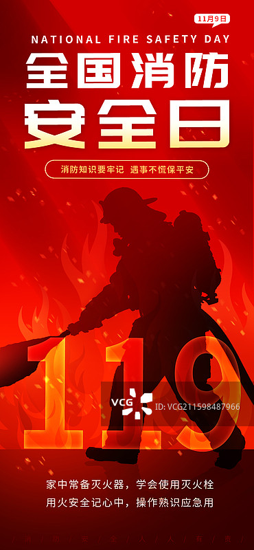 红色大气全国消防安全日海报图片素材
