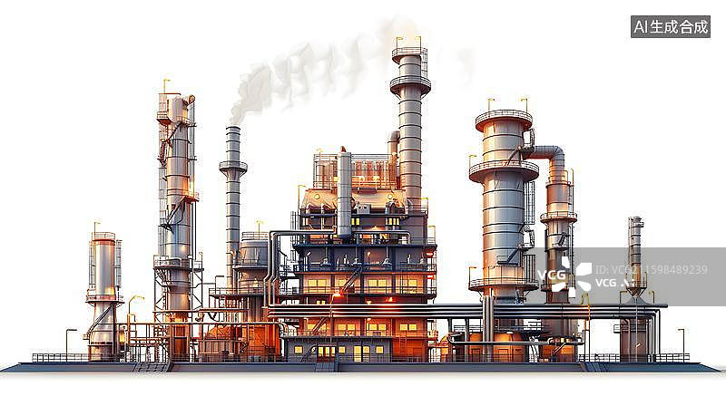 【AI数字艺术】现代工业炼油厂装置 化工厂区设备设施图  现代化工业炼油厂 大型化工厂全景图 有大烟囱的现代工厂插画图片素材