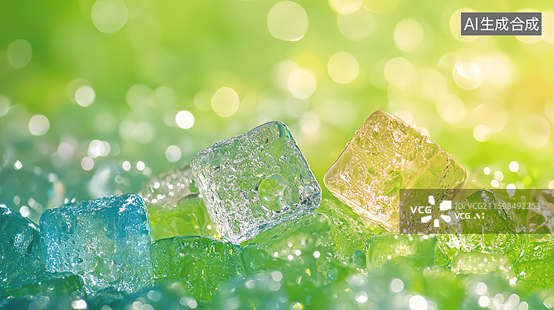 【AI数字艺术】夏天绿色冰块清凉冷饮大暑节气海报图片素材