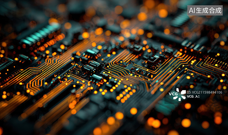 【AI数字艺术】复杂电子电路板的特写图片素材