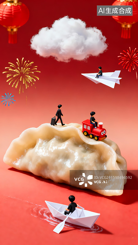 【AI数字艺术】春运回家归乡春节放假通知背景图片素材