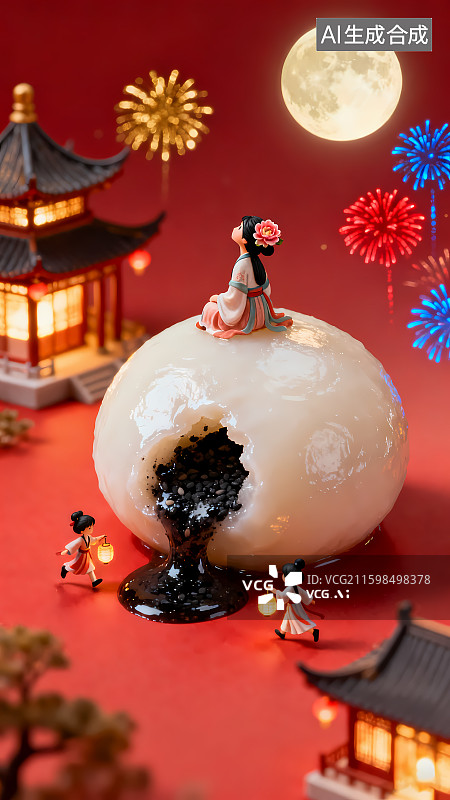 【AI数字艺术】国风黑芝麻汤圆图片素材