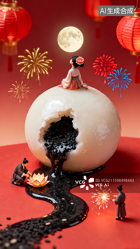 【AI数字艺术】国风黑芝麻汤圆图片素材