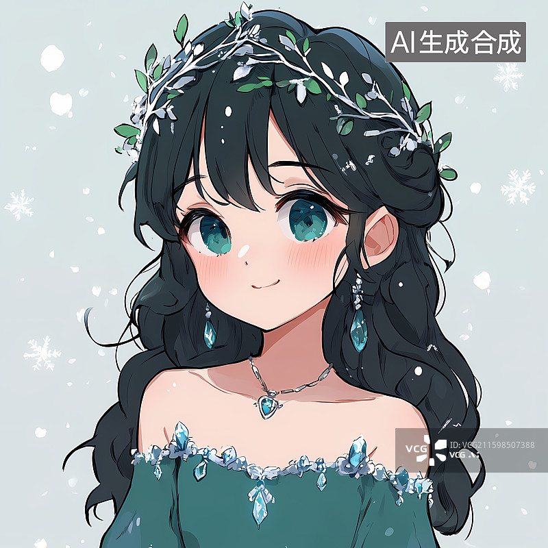 【AI数字艺术】国风卡通冰雪公主插画人物图片素材