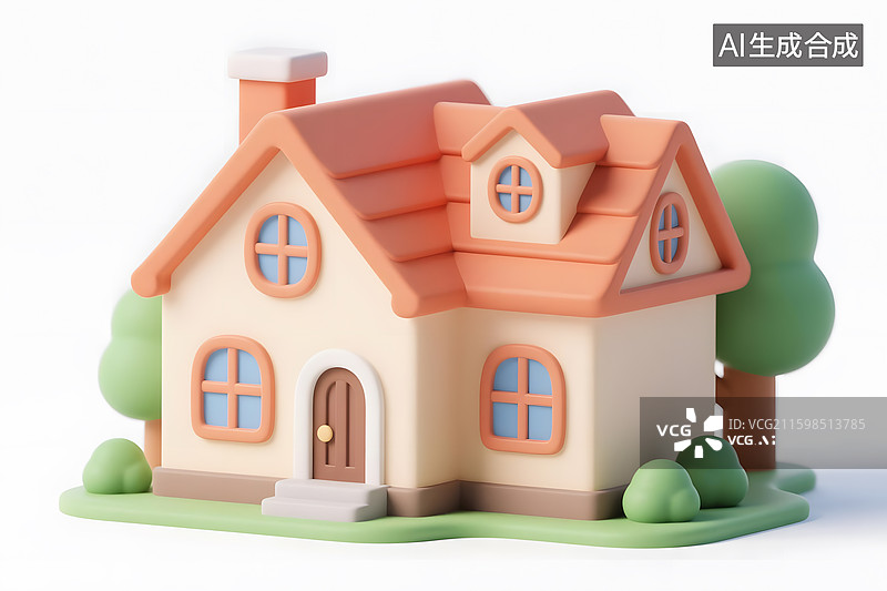 【AI数字艺术】可爱3D风格小木屋图片素材