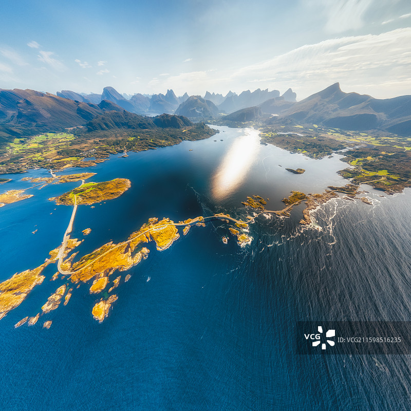 挪威Møre and Romsdal，大西洋海滨公路Atlanterhavsveien大西洋之路航拍图片素材