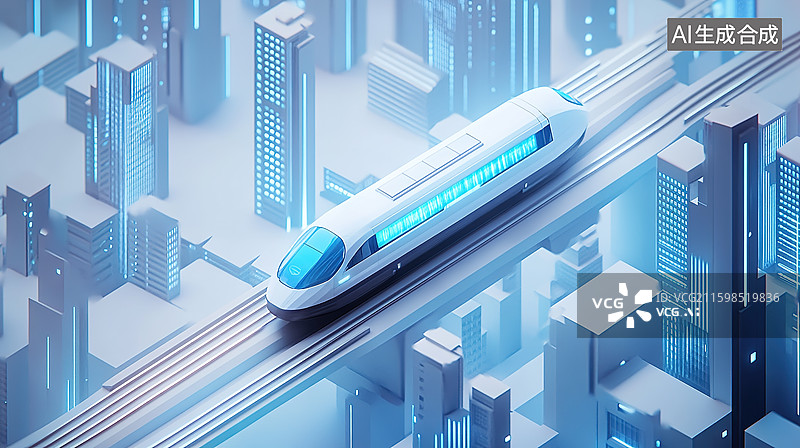 【AI数字艺术】2.5D卡通风格城市中穿梭的快速列车图片素材