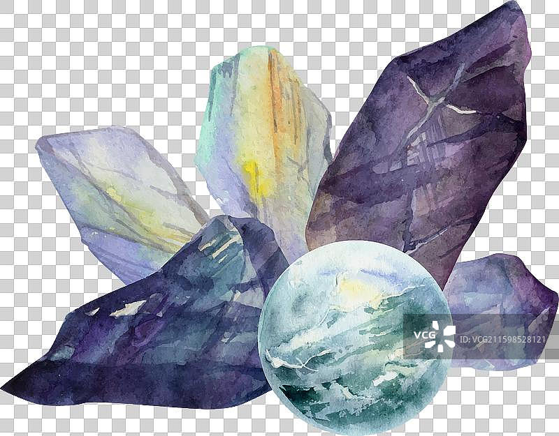 手绘水彩珍贵宝石水晶图片素材