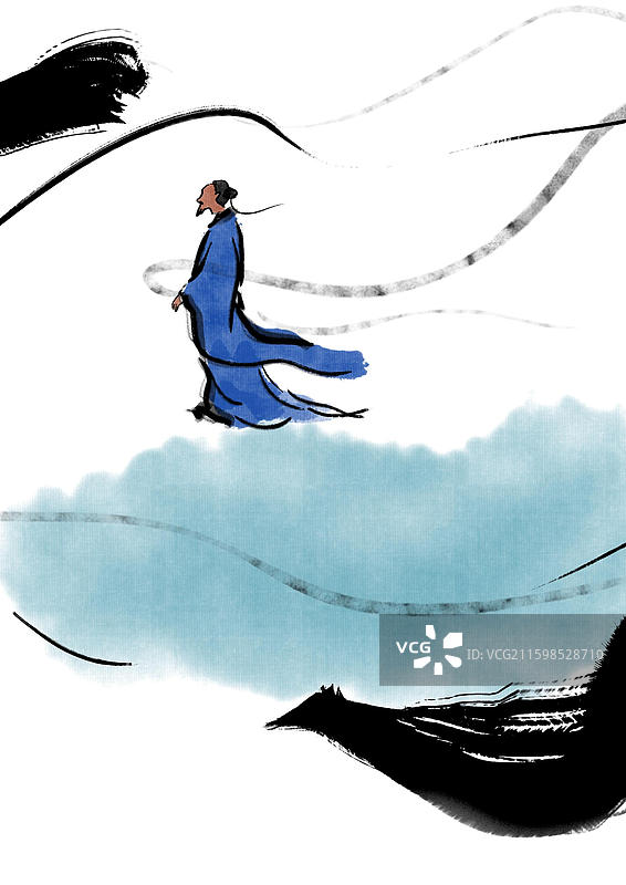 中国风新中式古风古典传统文化国学经典古人古代古时候极简潇洒禅意古意水墨风文人墨客江湖插画图片素材