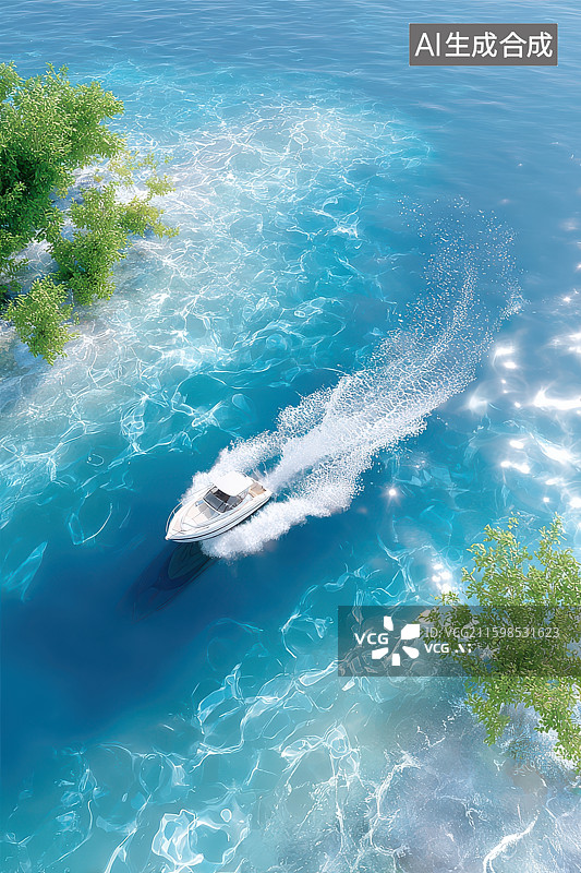 【AI数字艺术】白色游艇蓝色海面高速行驶动态图图片素材