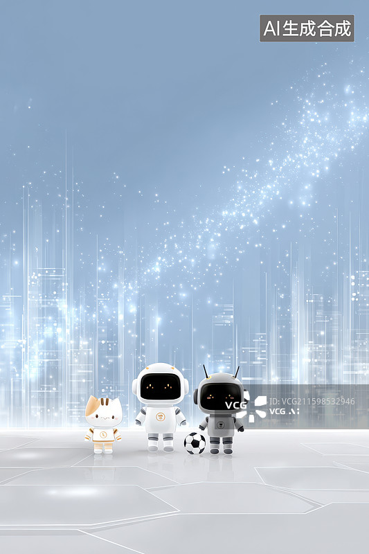 【AI数字艺术】白色机器人足球城市道路科技场景图片素材