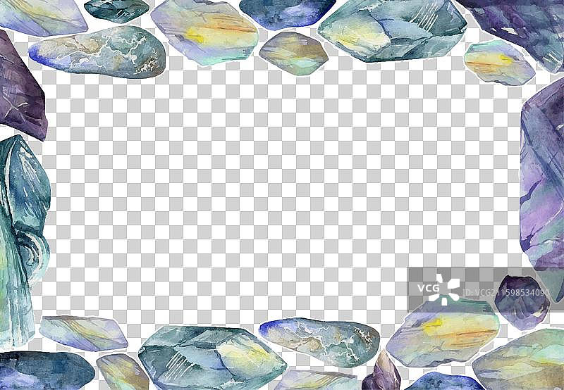 手绘水彩风格的珍贵宝石水晶图片素材