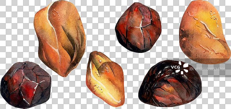 手绘水彩风格的珍贵和半珍贵宝石图片素材