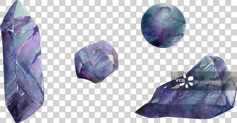 手绘水彩风格的珍贵和半珍贵宝石图片素材