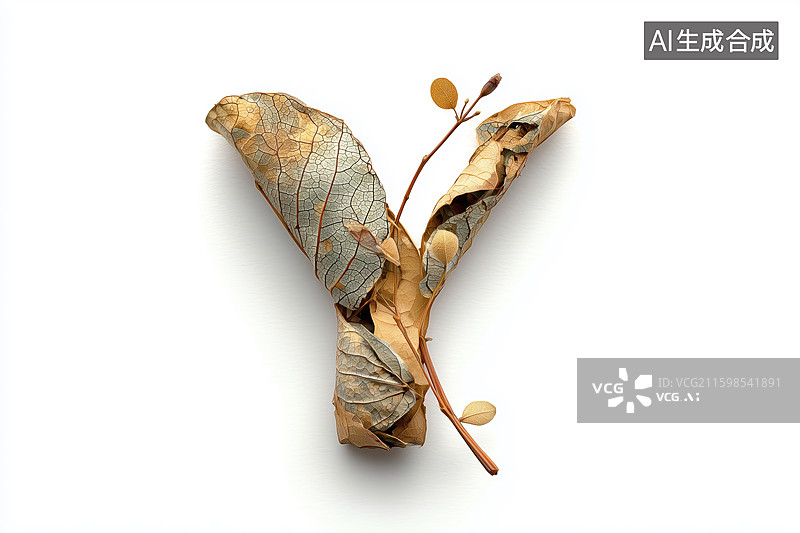 【AI数字艺术】秋天枯黄树叶组成的英文大写字母Y图案扁平背景插画图片素材