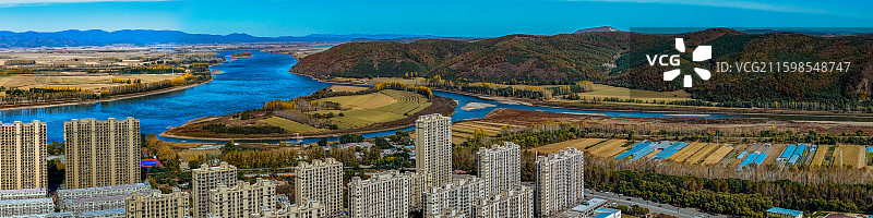 依兰县 依兰镇 通江路 东山公园 航拍图片素材
