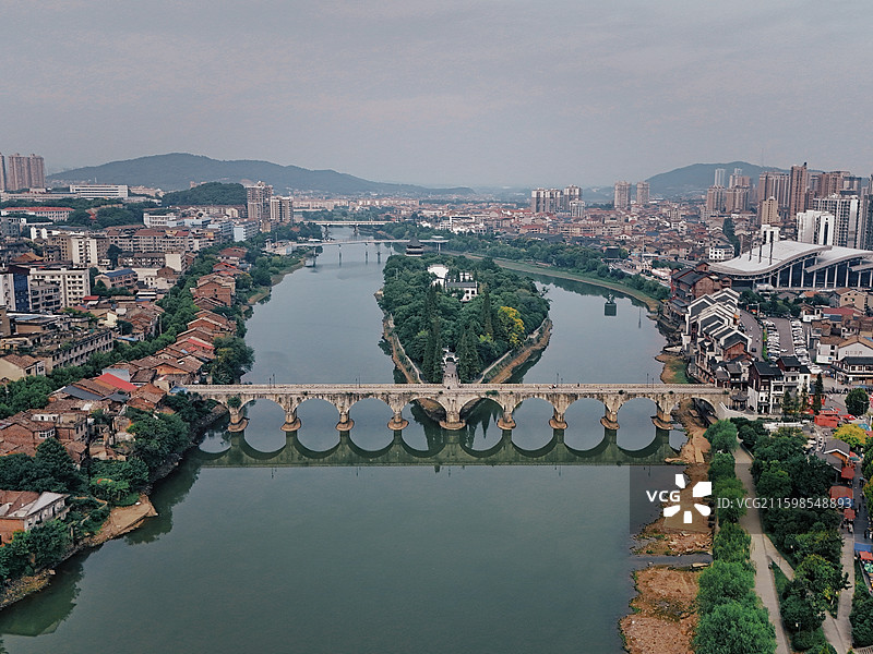 醴陵城市景观，渌江桥，渌江书院，醴陵门航拍图片素材