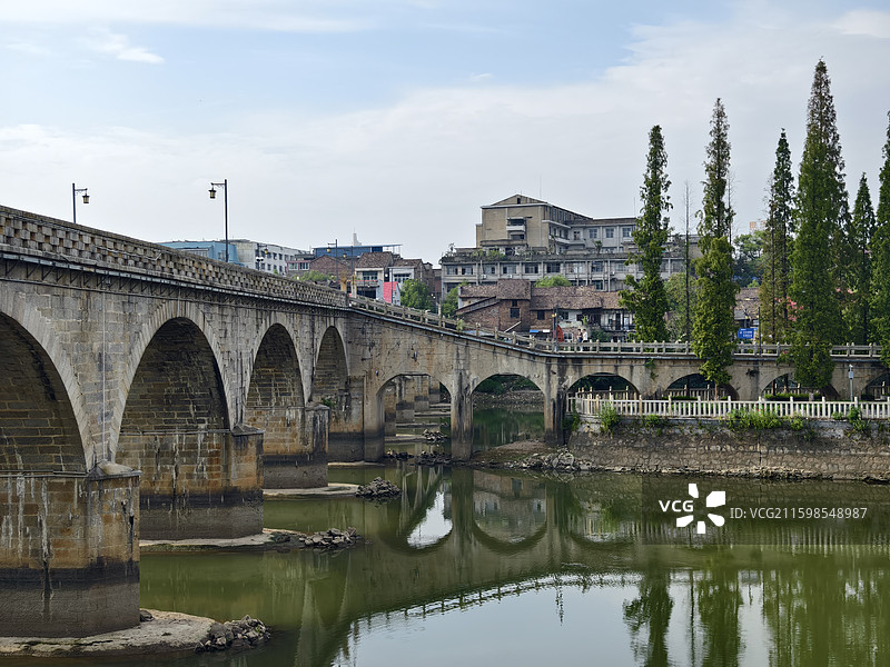 醴陵城市景观，渌江桥，渌江书院，醴陵门航拍图片素材