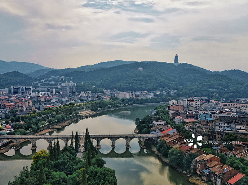 醴陵城市景观，渌江桥，渌江书院，醴陵门航拍图片素材