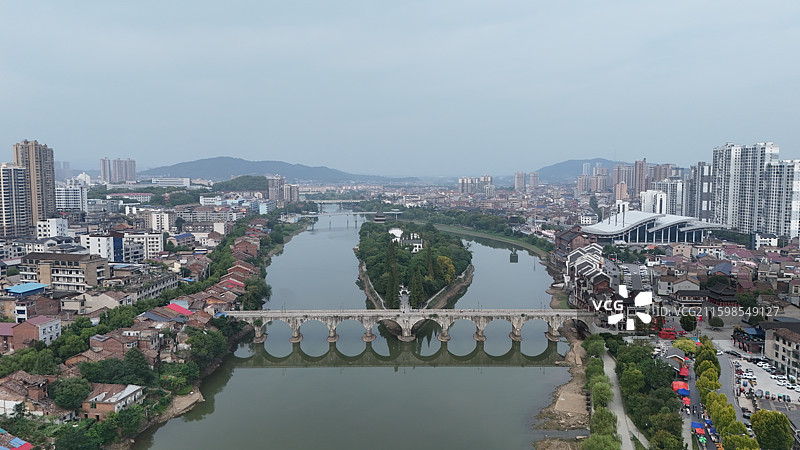 醴陵城市景观，渌江桥，渌江书院，醴陵门航拍图片素材