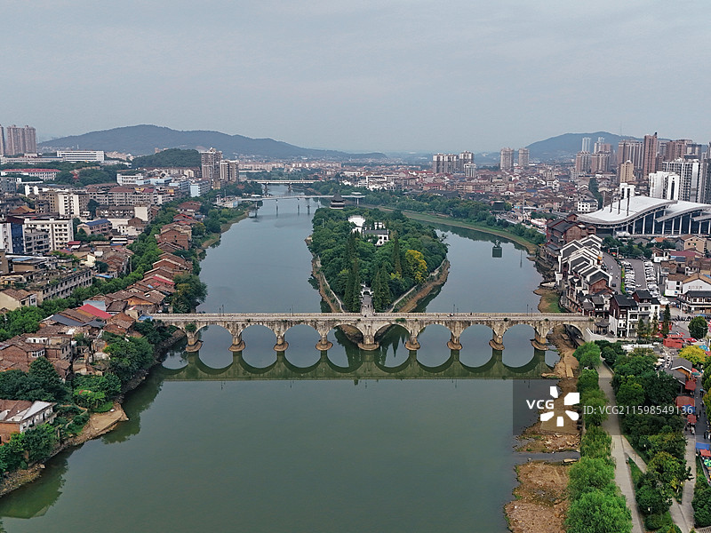 醴陵城市景观，渌江桥，渌江书院，醴陵门航拍图片素材