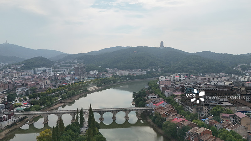 醴陵城市景观，渌江桥，渌江书院，醴陵门航拍图片素材
