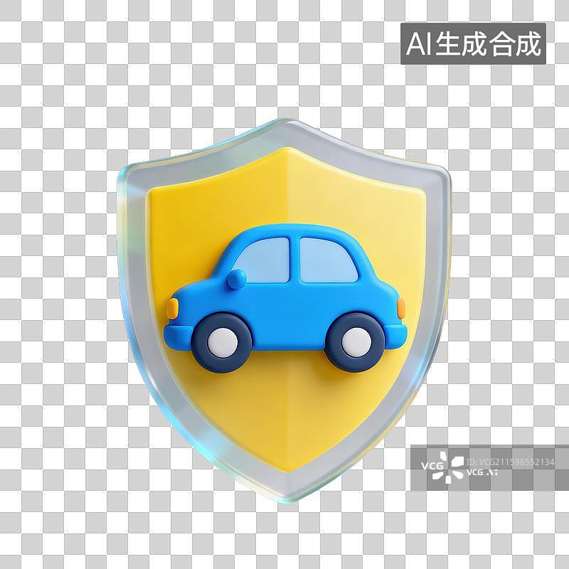 【AI数字艺术】3D三维透明玻璃材质汽车车险交强险保险社会保障元素图片素材