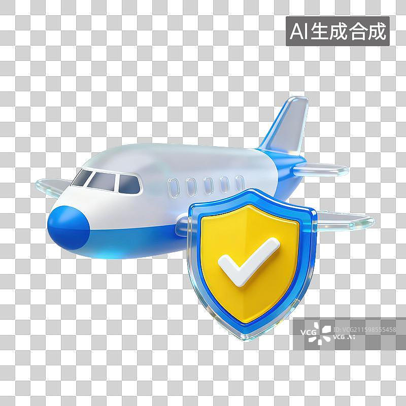 【AI数字艺术】3D三维透明玻璃材质飞行险飞机保险社会保障元素图片素材