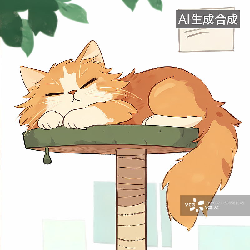 【AI数字艺术】国风卡通加菲猫慵懒睡觉插图图片素材