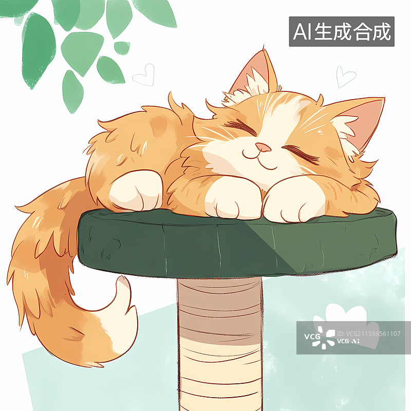 【AI数字艺术】国风卡通加菲猫慵懒睡觉插图图片素材