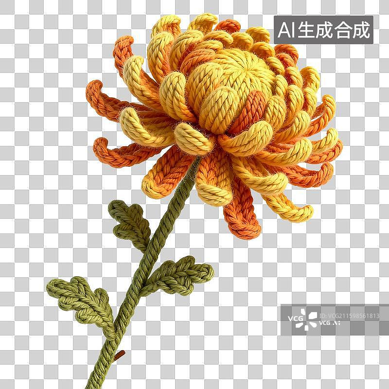 【AI数字艺术】3D卡通秋季冬季毛线针织材质质感插画元素菊花图片素材