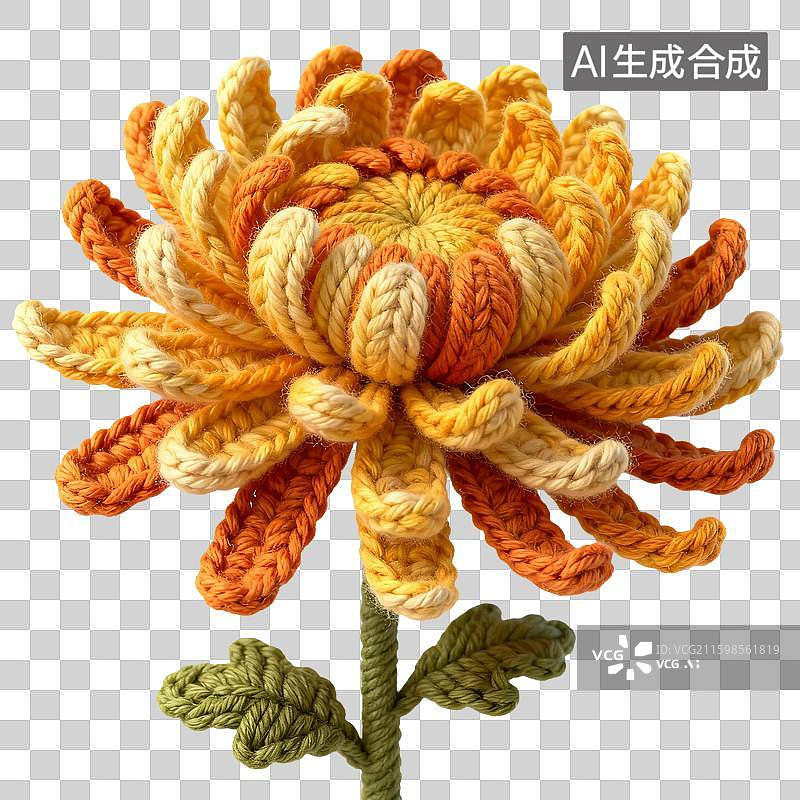 【AI数字艺术】3D卡通秋季冬季毛线针织材质质感插画元素菊花图片素材