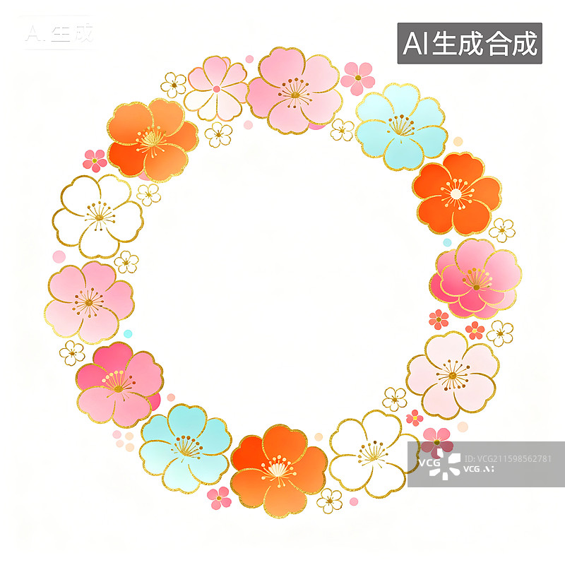 【AI数字艺术】清新的植物花朵圆形花卉花环边框图片素材
