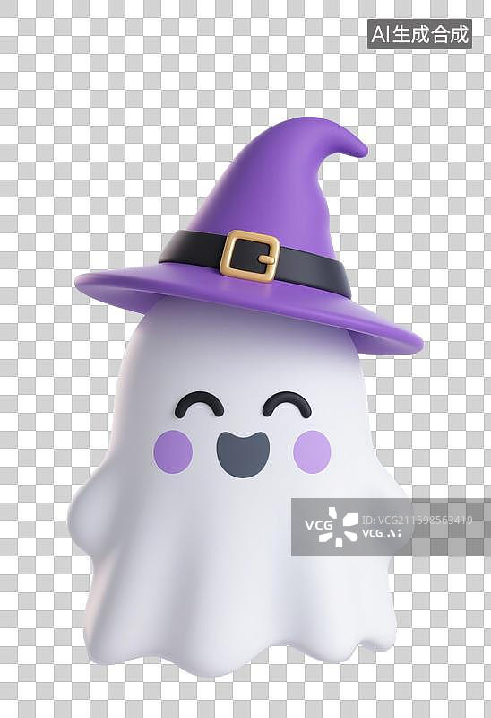 【AI数字艺术】3D三维万圣节戴着帽子的白色小幽灵元素图片素材