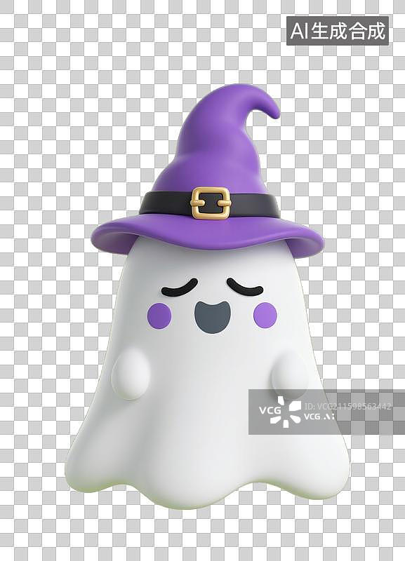 【AI数字艺术】3D三维万圣节戴着帽子的白色小幽灵元素图片素材