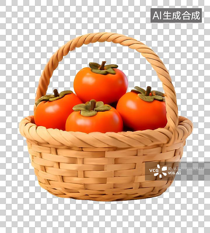 【AI数字艺术】3D立体毛绒质感一篮柿子秋季免抠元素图片素材