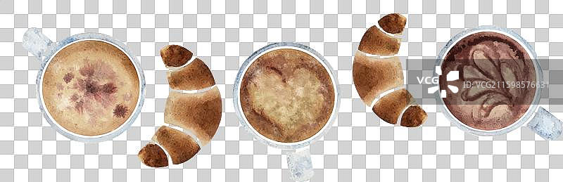 手绘水彩卡布奇诺组合图片素材