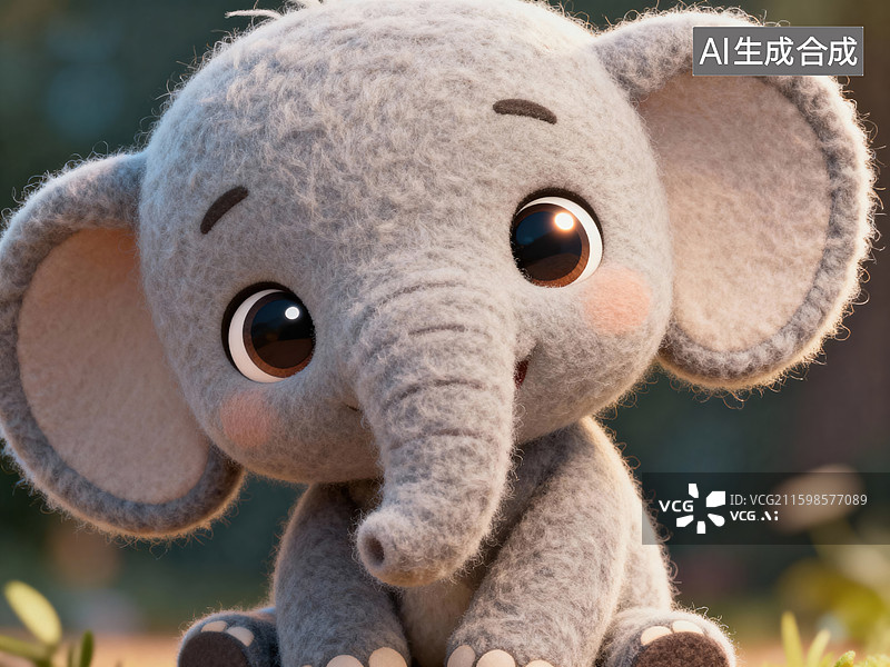 【AI数字艺术】卡通毛绒小象萌系插画 可爱动物玩偶形象图片素材