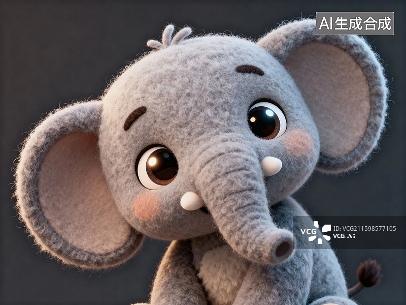 【AI数字艺术】卡通毛绒小象萌系插画 可爱动物玩偶形象图片素材